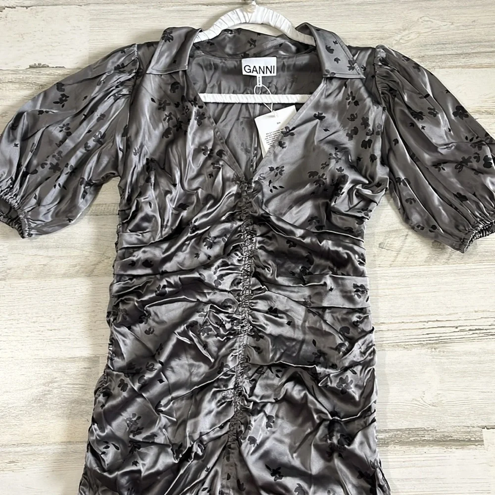 Ganni Silk Stretch Satin Dress Size Small NWT - Picture 3 of 13